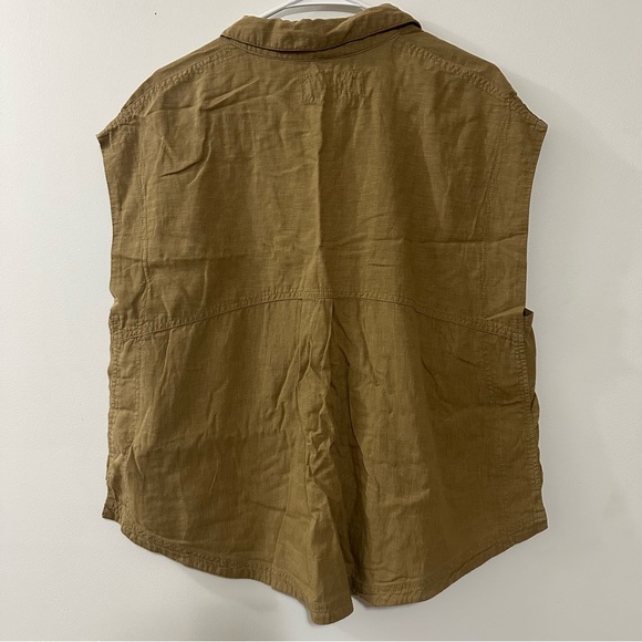 Free People We The Free brown‎ sleeveless linen Blend button-up top Vest Medium - Picture 6 of 6